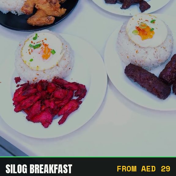 Filipino silog breakfast plate served at Pinoy Tambayan in Al Barsha
